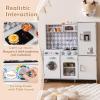 HONEY JOY Kids Kitchen Playset, Wooden Little Chef Pretend Play Kitchen Set w/Ice Maker, Lighted Stove, Storage Cabinet, Realistic Washing Machine, Play Kitchen for Toddlers, Gift for Boys Girls, Gray view 2