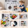HONEY JOY Kids Kitchen Playset, Wooden Little Chef Pretend Play Kitchen Set w/Ice Maker, Lighted Stove, Storage Cabinet, Realistic Washing Machine, Play Kitchen for Toddlers, Gift for Boys Girls, Gray view 3