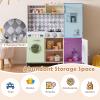 HONEY JOY Kids Kitchen Playset, Wooden Little Chef Pretend Play Kitchen Set w/Ice Maker, Lighted Stove, Storage Cabinet, Realistic Washing Machine, Play Kitchen for Toddlers, Gift for Boys Girls, Gray view 4