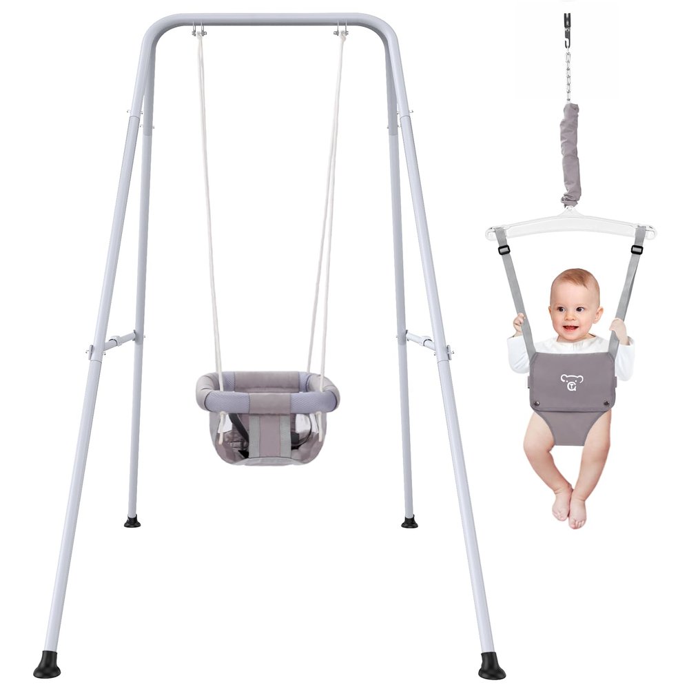 2 in 1 Baby Jumper with Swing, Baby Swing Indoor and Outdoor Use, Baby Jumpers and Bouncers, Toddler Swing with Foldable Stand