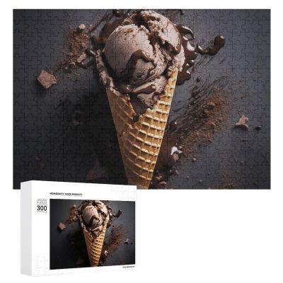 Jigsaw Puzzle 300 Pieces Personalized Photos Puzzle with Storage Bag Waffle Cone Ice Cream Puzzles Challenging Picture Puzzle Men Women Home Decor Wooden Puzzles for Family