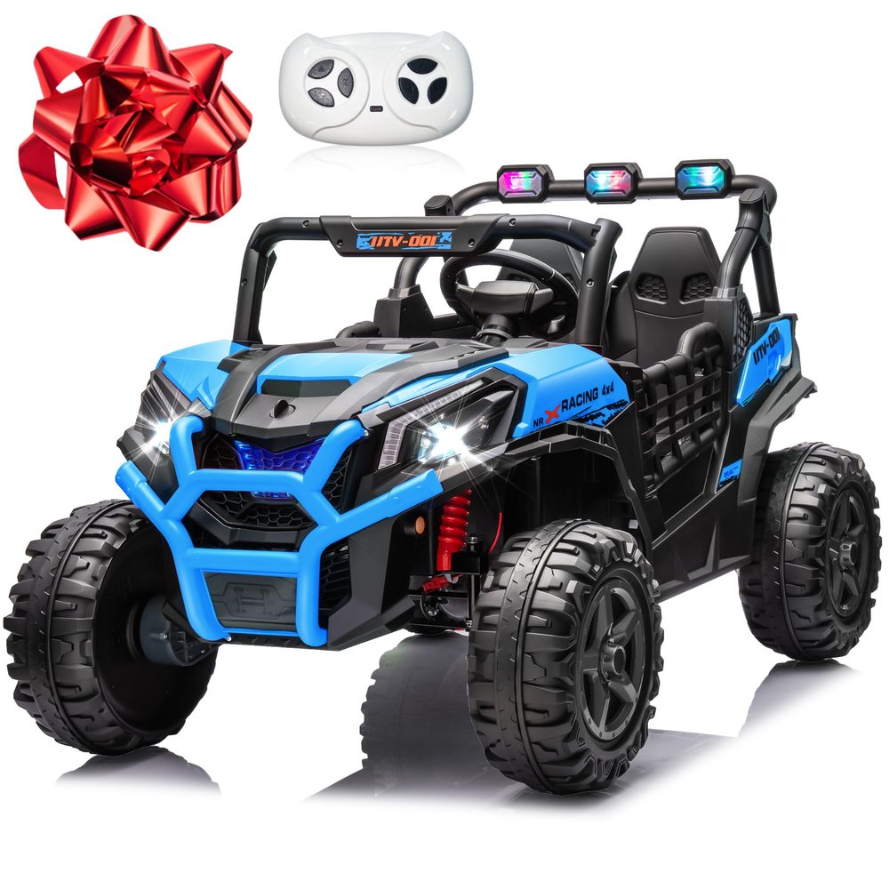 24V 2 Seater Ride on Car for Kids, MOEYURO 800W Powered UTV Toy, 5MPH Large Side by Side Electric Car w/Remote, Bluetooth, LED Light, 3 Speeds, Music, Spring Suspension, Storage for Kids Gift, Blue
