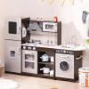 HONEY JOY Kids Kitchen Playset, 2-Piece Modular Wooden Play Kitchen for Toddlers & Washing Machine w/Sink, Lighted Range Hood, Blackboard, Ice Maker, Little Chef Pretend Corner Toy Kitchen Set, Coffee view 1