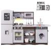 HONEY JOY Kids Kitchen Playset, 2-Piece Modular Wooden Play Kitchen for Toddlers & Washing Machine w/Sink, Lighted Range Hood, Blackboard, Ice Maker, Little Chef Pretend Corner Toy Kitchen Set, Coffee view 2