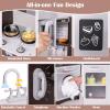 HONEY JOY Kids Kitchen Playset, 2-Piece Modular Wooden Play Kitchen for Toddlers & Washing Machine w/Sink, Lighted Range Hood, Blackboard, Ice Maker, Little Chef Pretend Corner Toy Kitchen Set, Coffee view 4