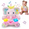 Holaxander Baby Elephant Musical Stuffed Animals Toy with Light-Up Music & Crinkle Sound Paper,Infant Bilingual Early Learning Education Toys,Tummy Time Toys for 0-3-6-12+ Months Boy Girl, Pink view 1