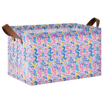 ALAZA Seahorse Flower Palm Leaves Rectangular Closet Storage Box Storage Bin Basket Storage Cube with Leather Handles Nursery Storage Laundry Hamper 2 Piece