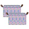 ALAZA Seahorse Flower Palm Leaves Rectangular Closet Storage Box Storage Bin Basket Storage Cube with Leather Handles Nursery Storage Laundry Hamper 2 Piece view 2