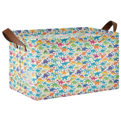 ALAZA Colorful Dinosaur Leaves Rectangular Closet Storage Box Storage Bin Basket Storage Cube with Leather Handles Nursery Storage Laundry Hamper 2 Piece