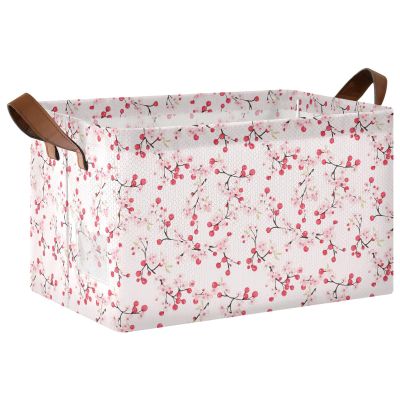 ALAZA Cherry Blossom Flower Fruit Rectangular Closet Storage Box Storage Bin Basket Storage Cube with Leather Handles Nursery Storage Laundry Hamper 2 Piece