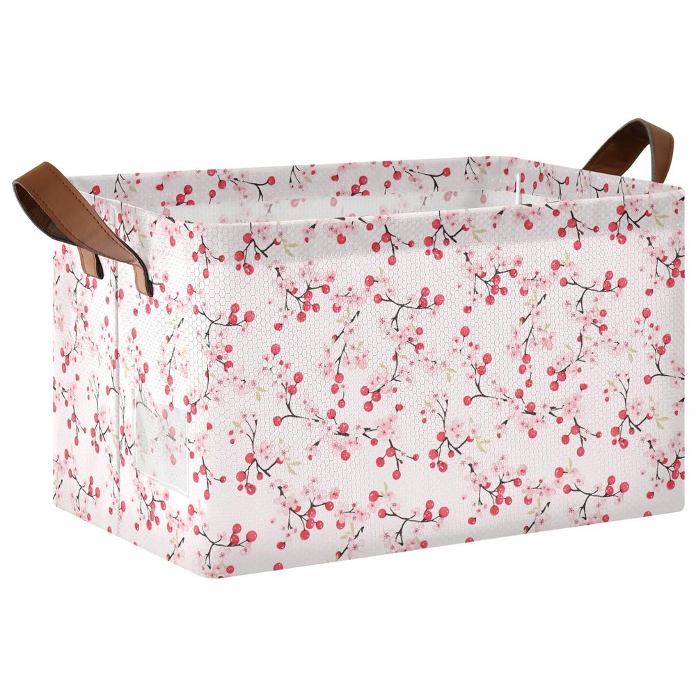 ALAZA Cherry Blossom Flower Fruit Rectangular Closet Storage Box Storage Bin Basket Storage Cube with Leather Handles Nursery Storage Laundry Hamper 2 Piece