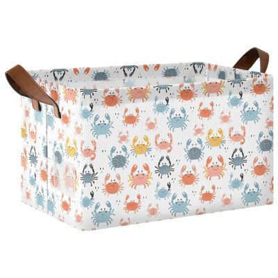 ALAZA Cartoon Crab Rectangular Closet Storage Box Storage Bin Basket Storage Cube with Leather Handles Nursery Storage Laundry Hamper 2 Piece