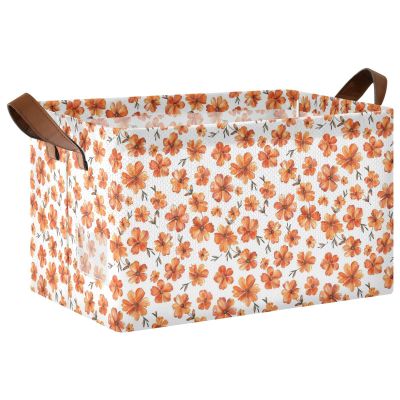ALAZA Plumeria Flower Floral White Rectangular Closet Storage Box Storage Bin Basket Storage Cube with Leather Handles Nursery Storage Laundry Hamper 2 Piece