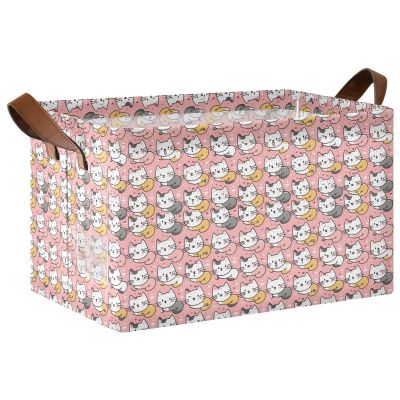 ALAZA Cat Kitten Star Rectangular Closet Storage Box Storage Bin Basket Storage Cube with Leather Handles Nursery Storage Laundry Hamper 2 Piece