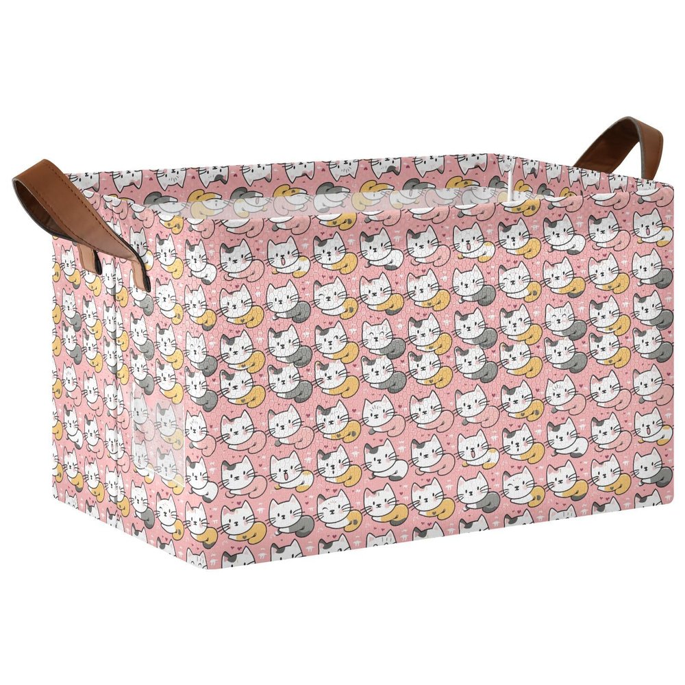 ALAZA Cat Kitten Star Rectangular Closet Storage Box Storage Bin Basket Storage Cube with Leather Handles Nursery Storage Laundry Hamper 2 Piece