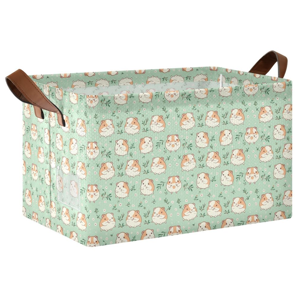 ALAZA Cartoon Hamster Leaves Rectangular Closet Storage Box Storage Bin Basket Storage Cube with Leather Handles Nursery Storage Laundry Hamper 2 Piece