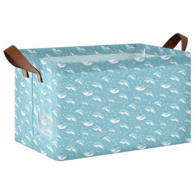 ALAZA Cartoon Dolphin Blue Rectangular Closet Storage Box Storage Bin Basket Storage Cube with Leather Handles Nursery Storage Laundry Hamper 2 Piece
