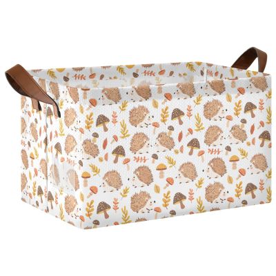 ALAZA Hedgehog Mushroom Leaves White Rectangular Closet Storage Box Storage Bin Basket Storage Cube with Leather Handles Nursery Storage Laundry Hamper 2 Piece