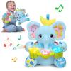 Baby Elephant Musical Stuffed Animals Toy with Light-Up Music & Crinkle,Infant Bilingual Early Learning Education Toys,1st Easter Basket Shower Stuffers for 0-3-6-12+ Months Boy Girl Gifts,Blue view 1