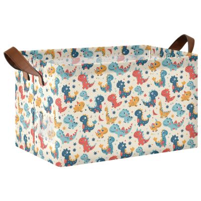 ALAZA Dinosaur Star Polka Dots Rectangular Closet Storage Box Storage Bin Basket Storage Cube with Leather Handles Nursery Storage Laundry Hamper 2 Piece