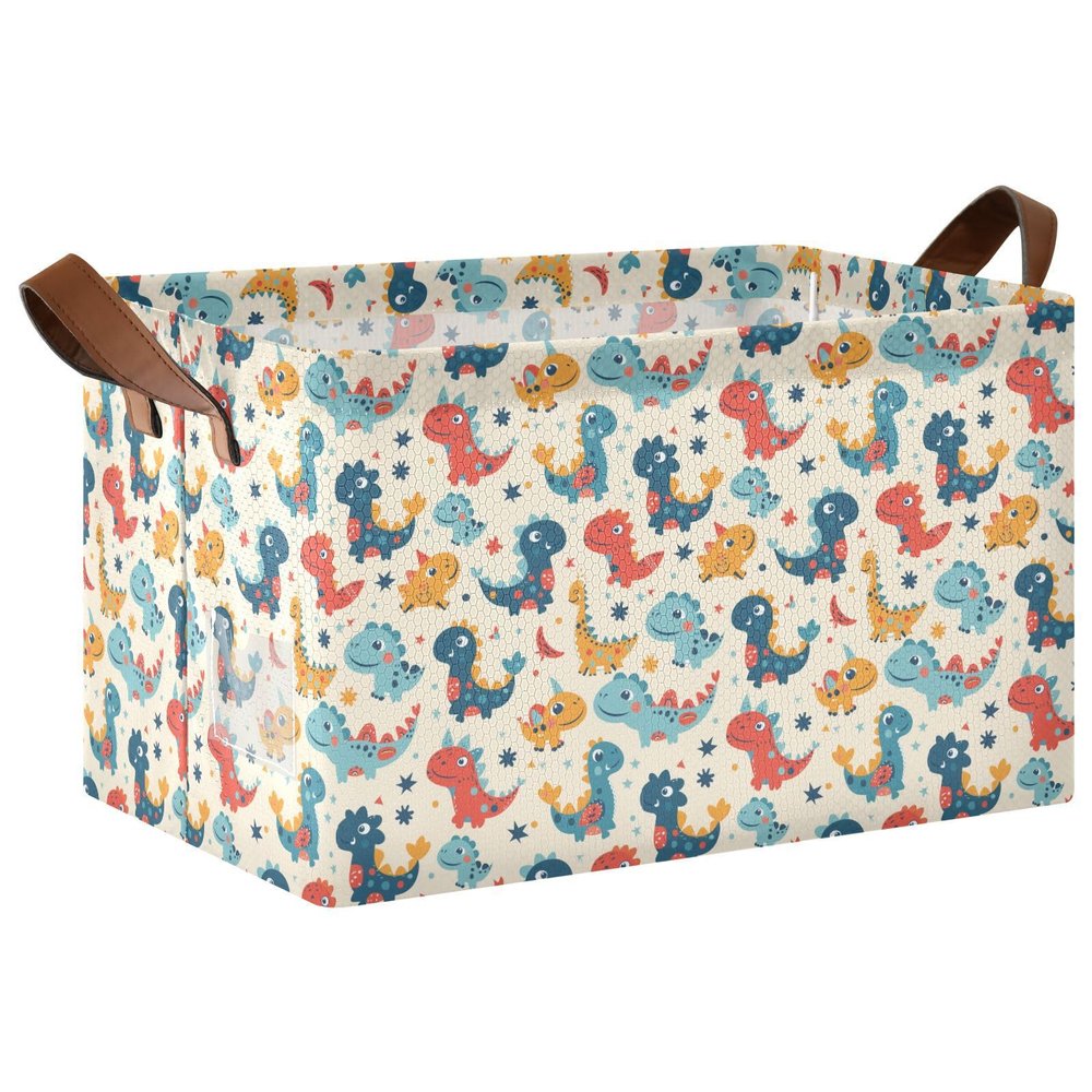 ALAZA Dinosaur Star Polka Dots Rectangular Closet Storage Box Storage Bin Basket Storage Cube with Leather Handles Nursery Storage Laundry Hamper 2 Piece