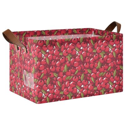 ALAZA Cartoon Red Cherry Rectangular Closet Storage Box Storage Bin Basket Storage Cube with Leather Handles Nursery Storage Laundry Hamper 2 Piece