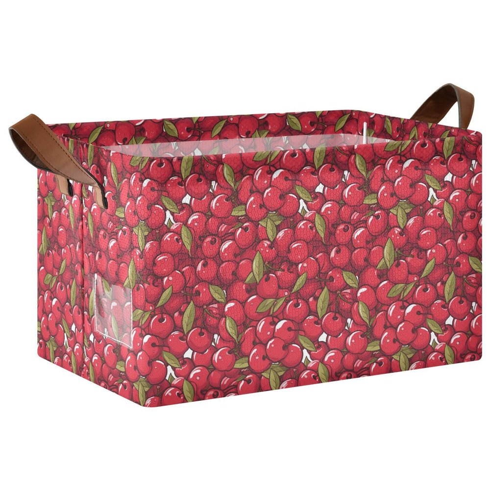 ALAZA Cartoon Red Cherry Rectangular Closet Storage Box Storage Bin Basket Storage Cube with Leather Handles Nursery Storage Laundry Hamper 2 Piece