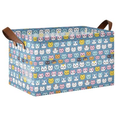 ALAZA Cat Kitten Star Blue Rectangular Closet Storage Box Storage Bin Basket Storage Cube with Leather Handles Nursery Storage Laundry Hamper 2 Piece