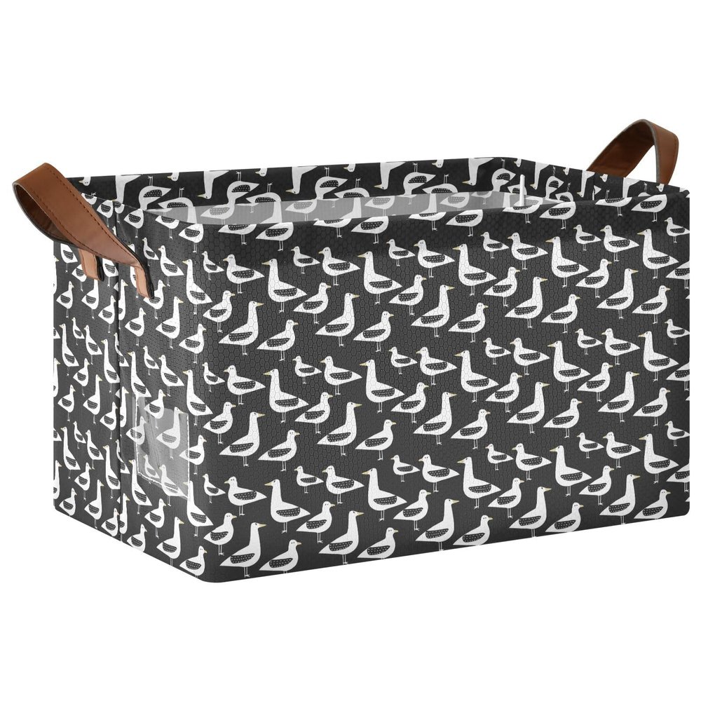 ALAZA Duck on Black Animal Rectangular Closet Storage Box Storage Bin Basket Storage Cube with Leather Handles Nursery Storage Laundry Hamper 2 Piece