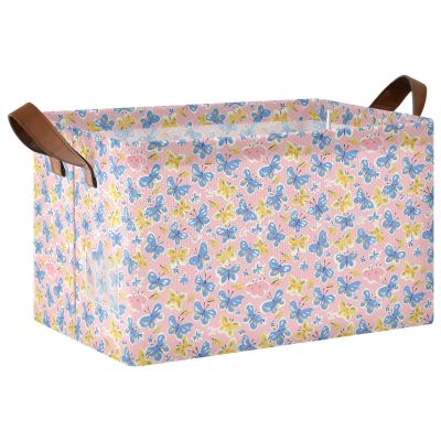ALAZA Butterfly Blue Yellow Rectangular Closet Storage Box Storage Bin Basket Storage Cube with Leather Handles Nursery Storage Laundry Hamper 2 Piece