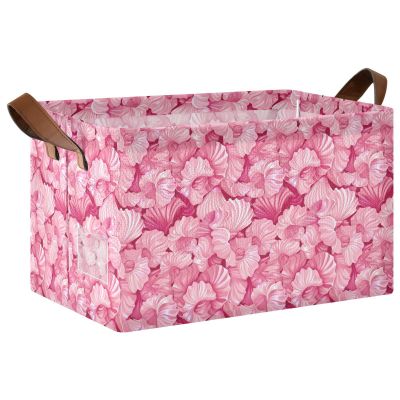 ALAZA 3D Seashells Rectangular Closet Storage Box Storage Bin Basket Storage Cube with Leather Handles Nursery Storage Laundry Hamper 2 Piece