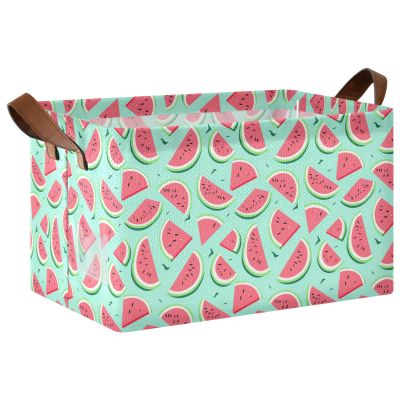 ALAZA Watermelon Blue Rectangular Closet Storage Box Storage Bin Basket Storage Cube with Leather Handles Nursery Storage Laundry Hamper 2 Piece