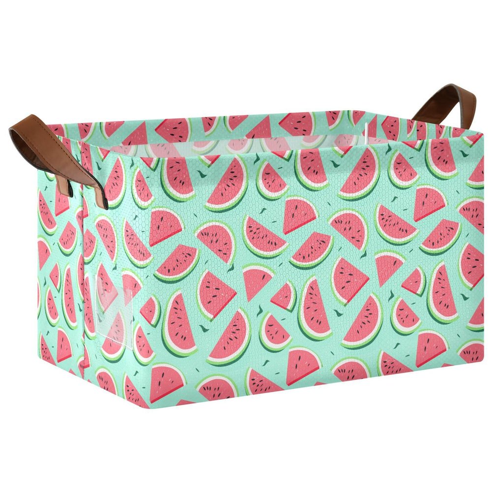 ALAZA Watermelon Blue Rectangular Closet Storage Box Storage Bin Basket Storage Cube with Leather Handles Nursery Storage Laundry Hamper 2 Piece