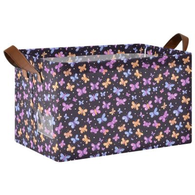 ALAZA Butterfly Black Polka Dot Rectangular Closet Storage Box Storage Bin Basket Storage Cube with Leather Handles Nursery Storage Laundry Hamper 2 Piece