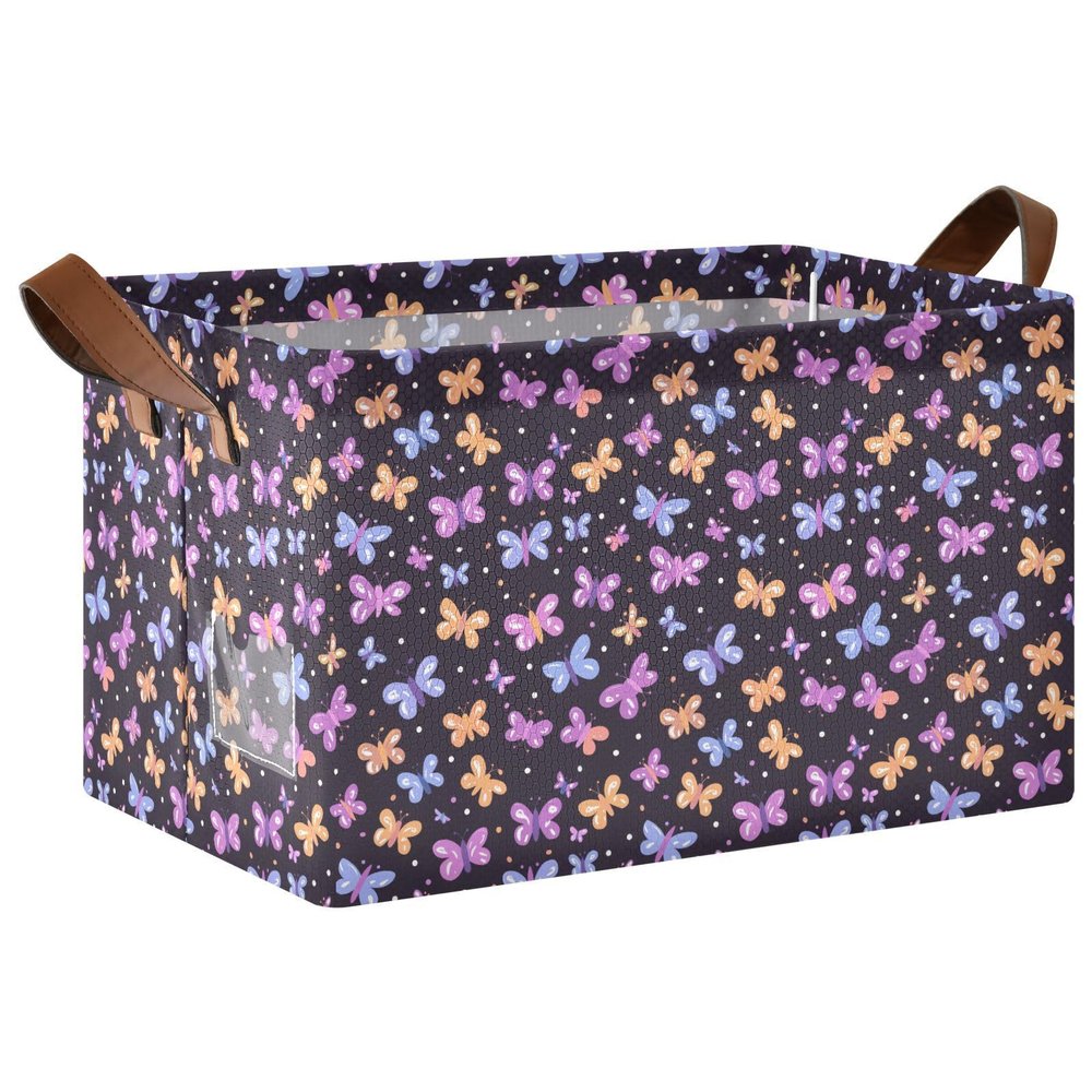 ALAZA Butterfly Black Polka Dot Rectangular Closet Storage Box Storage Bin Basket Storage Cube with Leather Handles Nursery Storage Laundry Hamper 2 Piece
