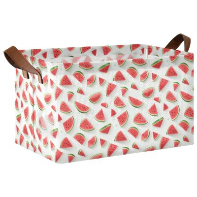 ALAZA 3D Watermelon Red White Rectangular Closet Storage Box Storage Bin Basket Storage Cube with Leather Handles Nursery Storage Laundry Hamper 2 Piece
