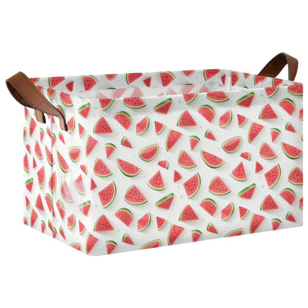 ALAZA 3D Watermelon Red White Rectangular Closet Storage Box Storage Bin Basket Storage Cube with Leather Handles Nursery Storage Laundry Hamper 2 Piece