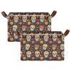 ALAZA Blossom Skull Head Dia De Los Muertos Rectangular Closet Storage Box Storage Bin Basket Storage Cube with Leather Handles Nursery Storage Laundry Hamper 2 Piece view 2