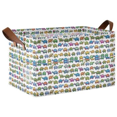 ALAZA Colored Sea Turtle Rectangular Closet Storage Box Storage Bin Basket Storage Cube with Leather Handles Nursery Storage Laundry Hamper 2 Piece