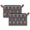 ALAZA Sugar Skull Flower Floral Black Rectangular Closet Storage Box Storage Bin Basket Storage Cube with Leather Handles Nursery Storage Laundry Hamper 2 Piece view 2