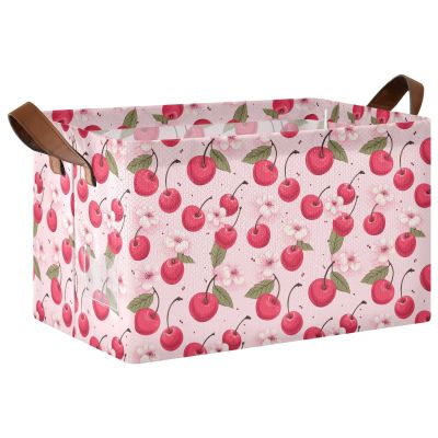 ALAZA Cherry Fruit Flower Rectangular Closet Storage Box Storage Bin Basket Storage Cube with Leather Handles Nursery Storage Laundry Hamper 2 Piece