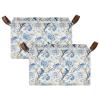 ALAZA Peacock Blue Flower Floral Rectangular Closet Storage Box Storage Bin Basket Storage Cube with Leather Handles Nursery Storage Laundry Hamper 2 Piece view 2