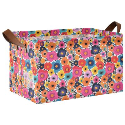 ALAZA Colorful Flower Floral Rectangular Closet Storage Box Storage Bin Basket Storage Cube with Leather Handles Nursery Storage Laundry Hamper 2 Piece