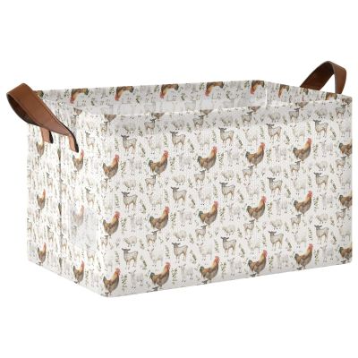 ALAZA Sheep Flower Rooster Rectangular Closet Storage Box Storage Bin Basket Storage Cube with Leather Handles Nursery Storage Laundry Hamper 2 Piece