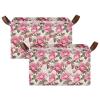 ALAZA Chic Rose Flower Floral Rectangular Closet Storage Box Storage Bin Basket Storage Cube with Leather Handles Nursery Storage Laundry Hamper 2 Piece view 2