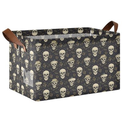 ALAZA Cool Sugar Skull Rose Flower Floral Rectangular Closet Storage Box Storage Bin Basket Storage Cube with Leather Handles Nursery Storage Laundry Hamper 2 Piece