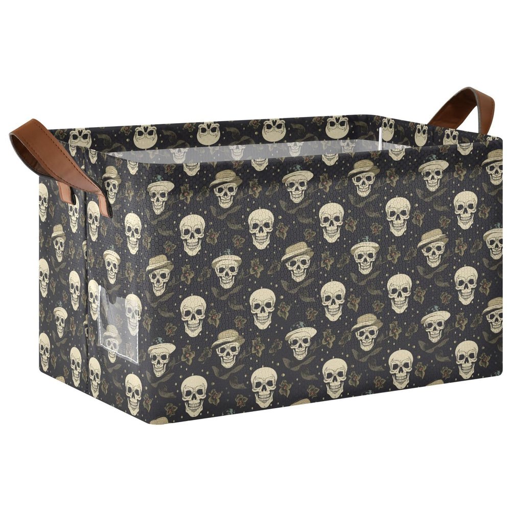 ALAZA Cool Sugar Skull Rose Flower Floral Rectangular Closet Storage Box Storage Bin Basket Storage Cube with Leather Handles Nursery Storage Laundry Hamper 2 Piece