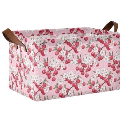 ALAZA Cherry Flower Blossom Floral Rectangular Closet Storage Box Storage Bin Basket Storage Cube with Leather Handles Nursery Storage Laundry Hamper 2 Piece