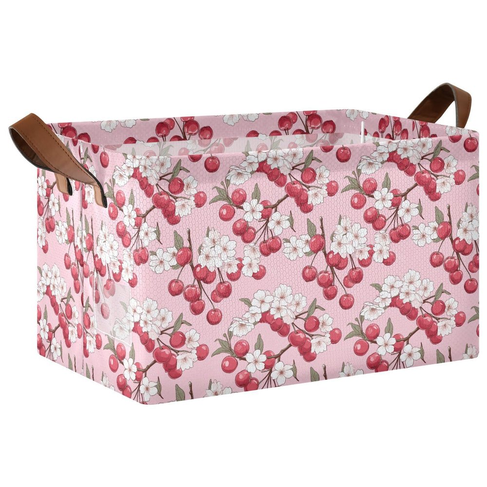 ALAZA Cherry Flower Blossom Floral Rectangular Closet Storage Box Storage Bin Basket Storage Cube with Leather Handles Nursery Storage Laundry Hamper 2 Piece