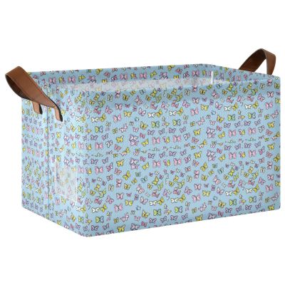 ALAZA Colored Butterfly Blue Rectangular Closet Storage Box Storage Bin Basket Storage Cube with Leather Handles Nursery Storage Laundry Hamper 2 Piece